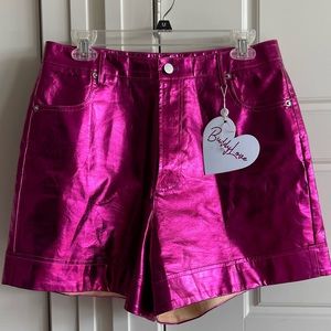 NWT BuddyLove Court High Waisted “Electric” Metallic Pink Shorts